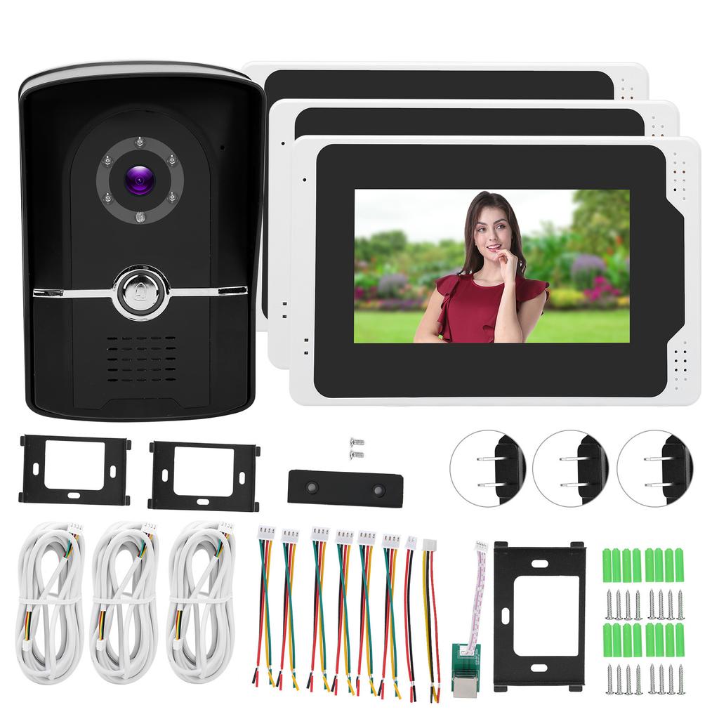 Wifi Video Doorphone 1080P HD 7in TFT LCD Display 3 Monitors Remote Monitoring 110 Degrees  Night Vision