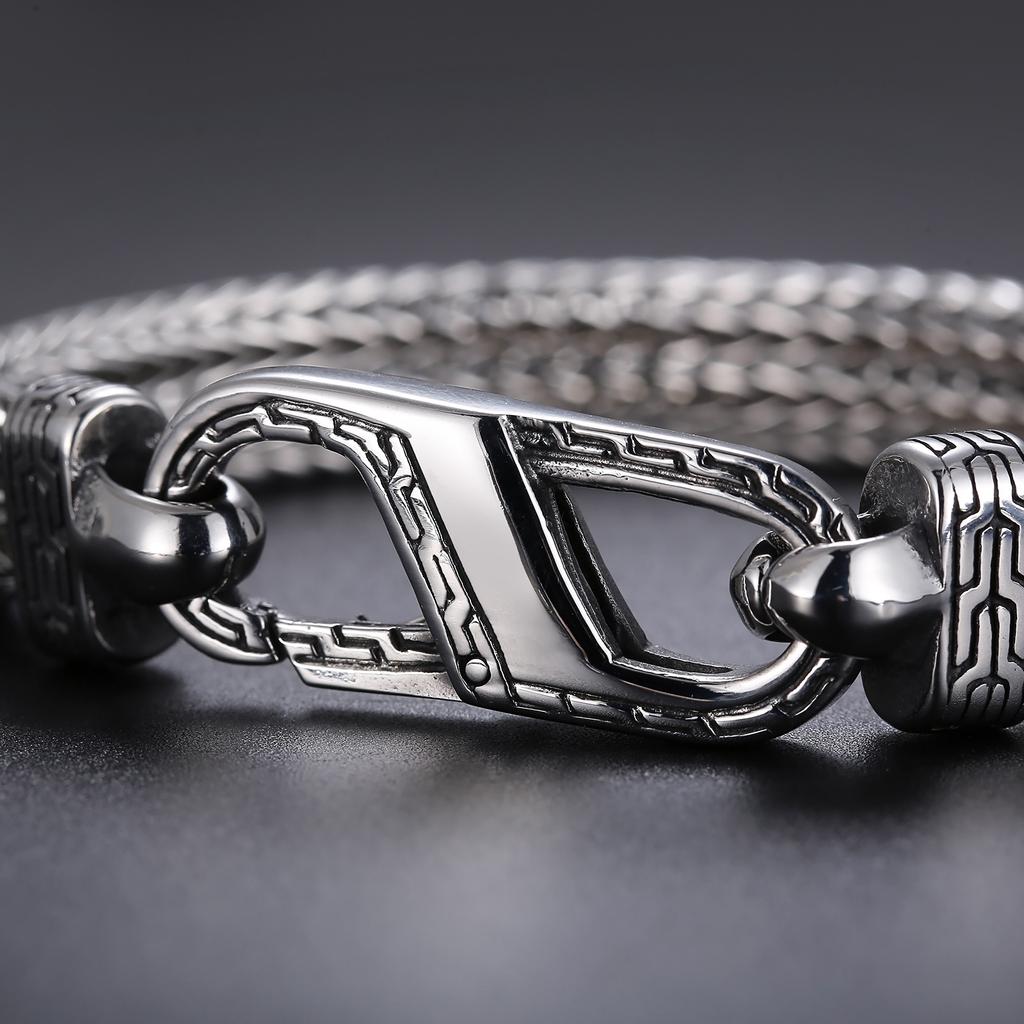 10mm Stainless Steel Woven Chain Men's Bracelet Simple Spring Clasp Jewelry Gift Accessories Gothic