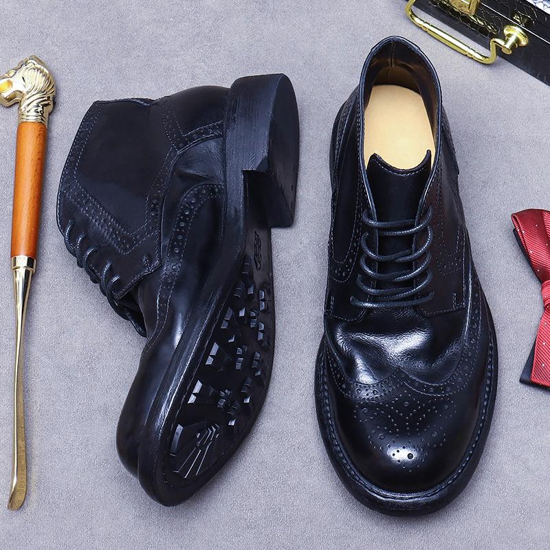 Ботинки мужские из натуральной кожи на подошве Goodyear, ретро британский стиль, новая мода, из коровьей кожи, высокие