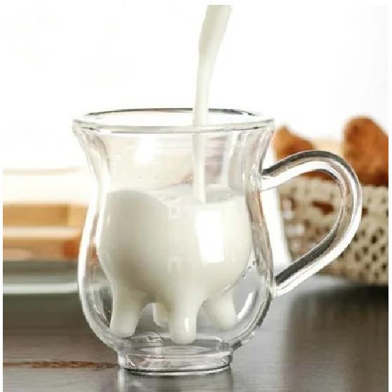 Creative Cow Double Layer Glass Creamer Cup 250ml Lovely Milk Jug Juice Tea Coffee Cup Clear Glass Mug Milk Frother Pitcher