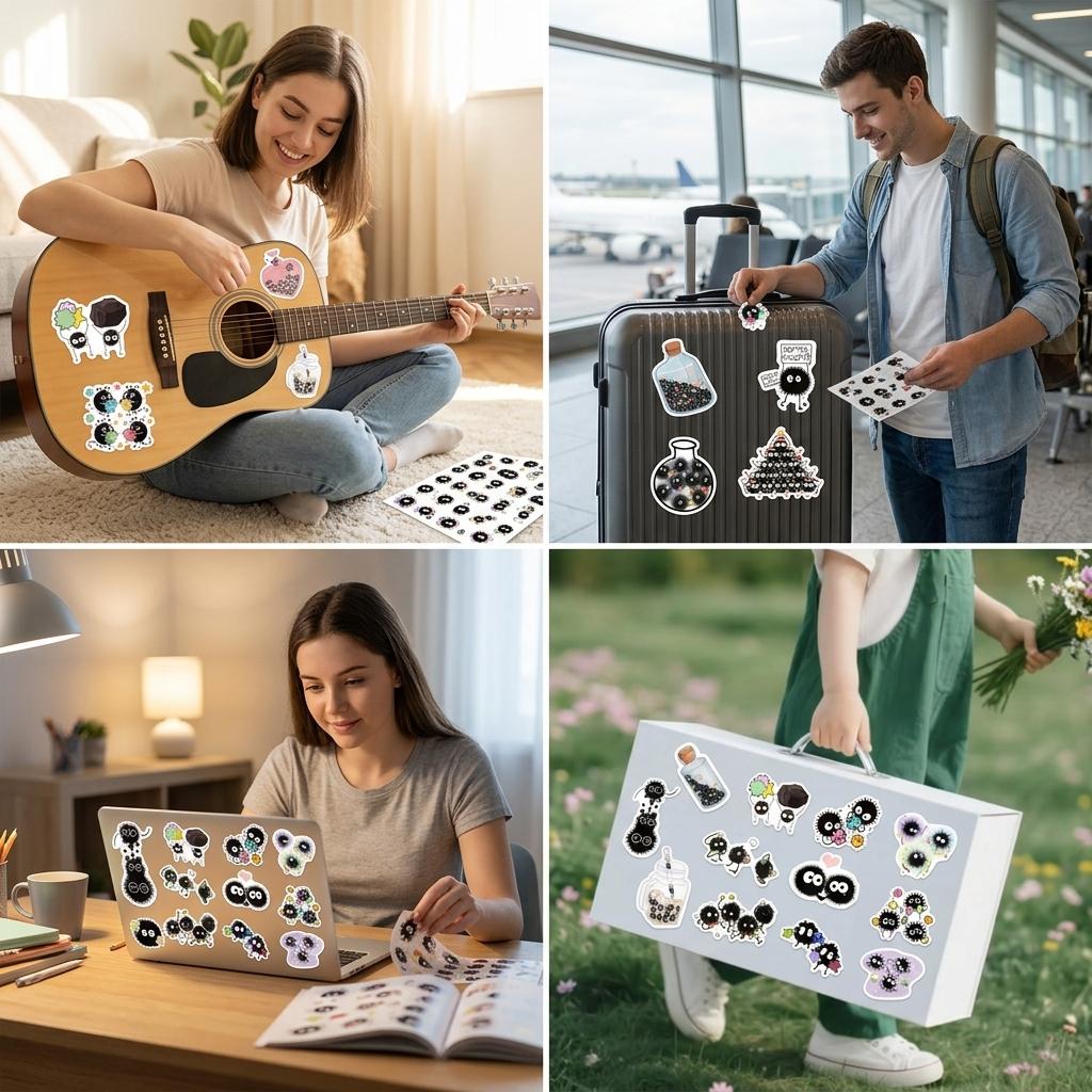 54Pcs Cartoon Coal Ball Stickers Waterproof PVC Decals for Guitar Luggage Laptop DIY Decoration