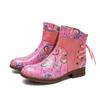 Johnature Genuine Leather Patchwork Printed Ankle Boots Women Shoes Ethnic Style Handmade Round Toe Short Boots