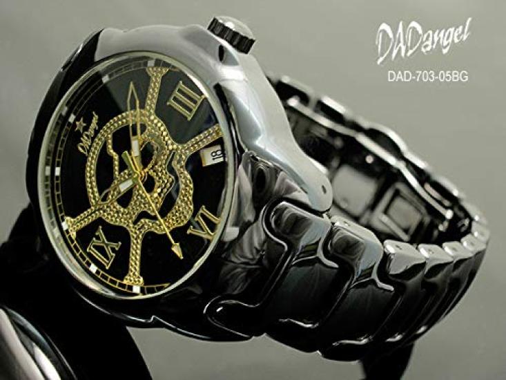 DAD ANGEL Меры по снижению аллергии Роскошные полностью черные керамические золотые часы с черепом на циферблате и календарем Японский кварцевый простой инструмент для регулировки браслета