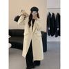 Retro Gold Buckle Brown Suit Double-sided Wool Coat for Women Autumn and Winter Double-breasted Mid-length Herringbone Wool Coat