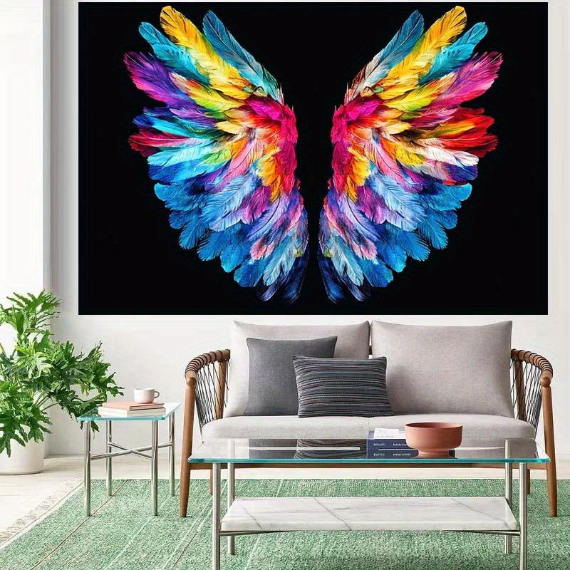 Two-dimensional flat background cloth bright rainbow-feathered wings background cloth - colorful angel wings design