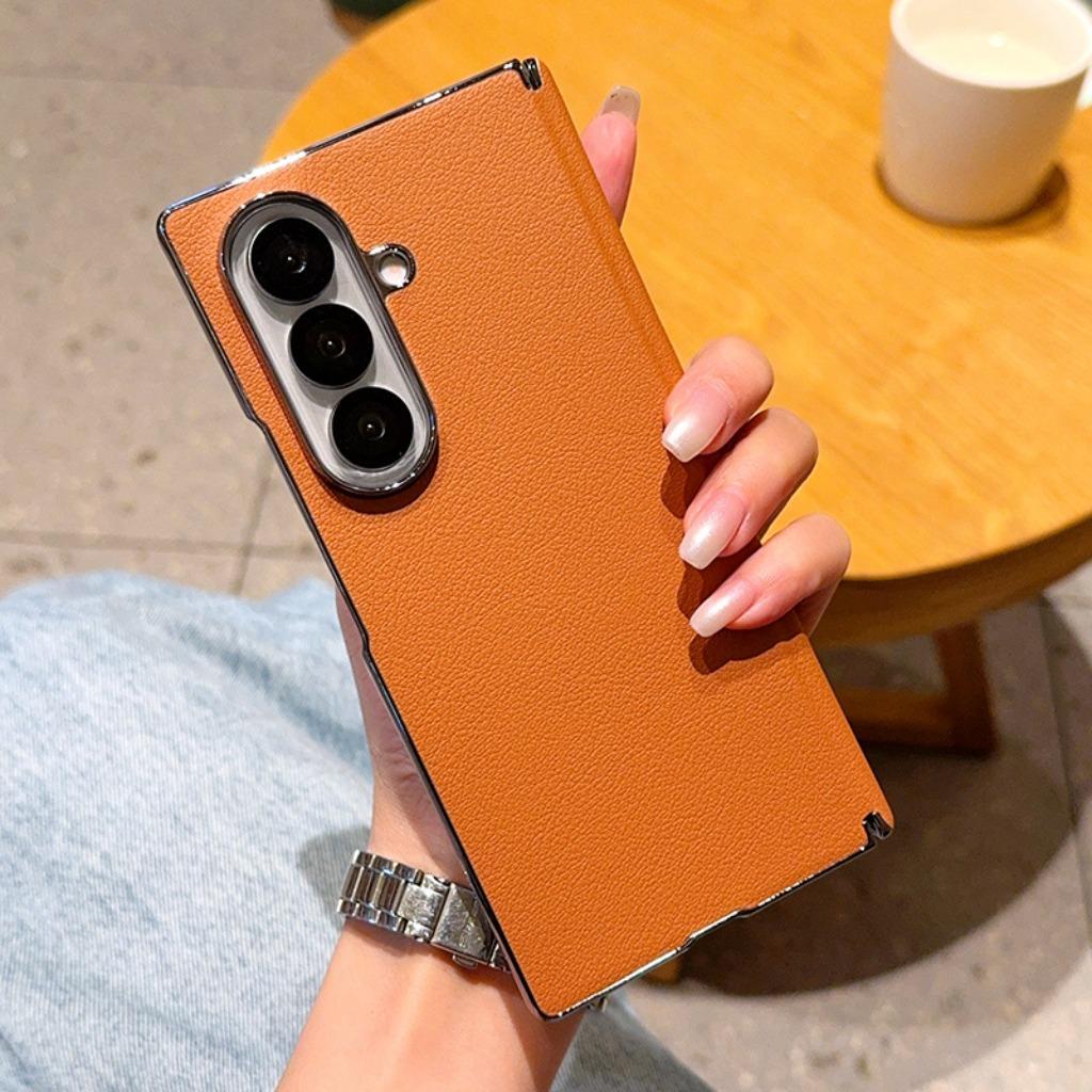 Luxury Electroplated PU Leather Phone Case For Samsung Galaxy Z Fold 8 Ultra Hinge Protection Shockproof Business Back Cover