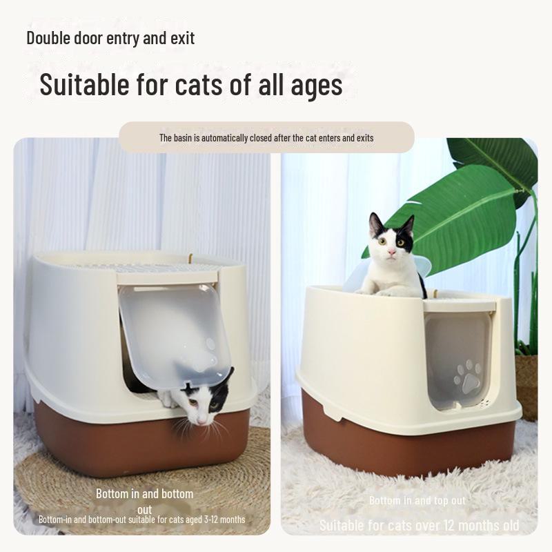 Закрытый лоток для кошачьего туалета увеличенного размера, с защитой от брызг, с верхним входом и выходом, с защитой от выноса, с дезодорантом.