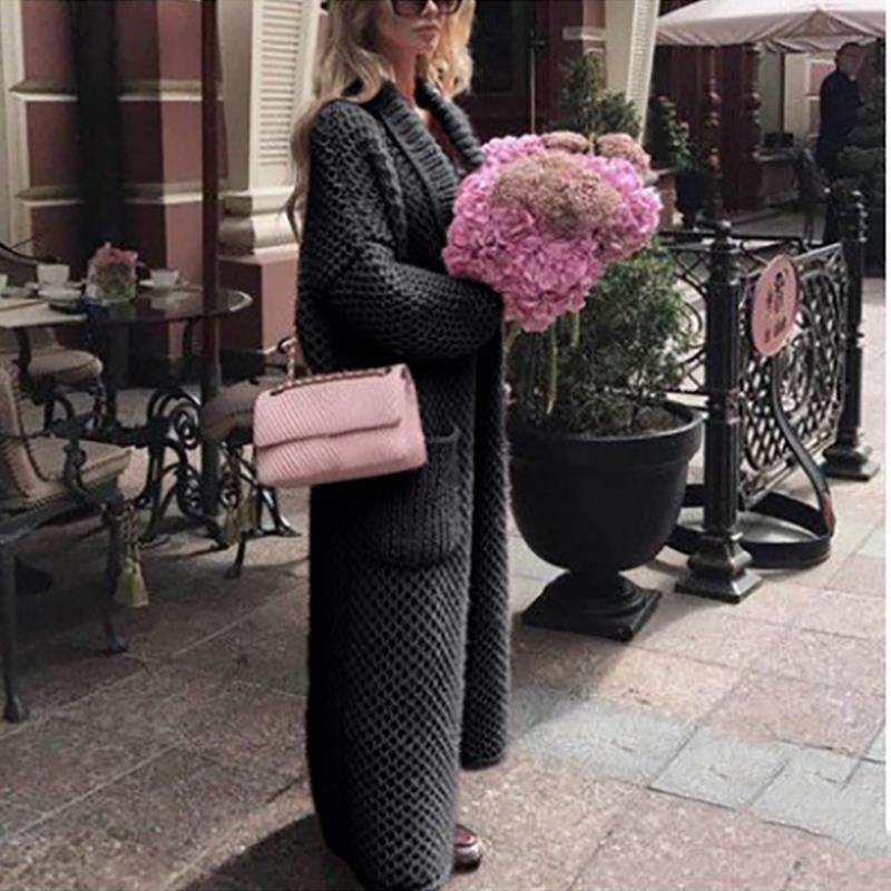 Winter Women's Sweater Lapel Knit Cardigan Collage Solid Color Long Plus Size Knit Sweater