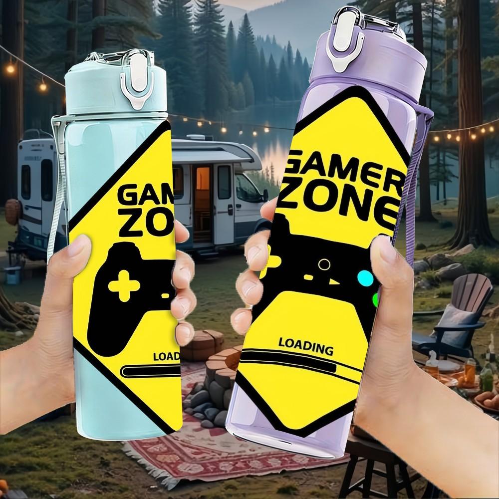 1PC Gamer Zone Warning 750ml Color Plastic Sports Water Bottle Leakproof Flip Straw Lid Suitable for Sports Office Home Use