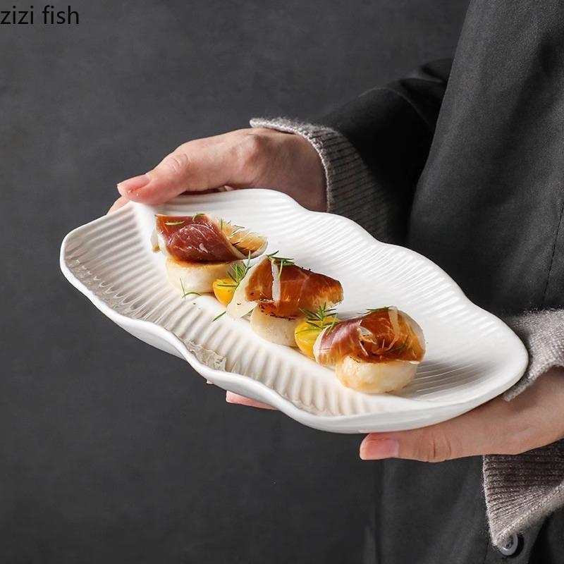 Pure White Ceramic Leaf Shaped Plate Fish Plate Sushi Plate Dim Sum Plates Barbecue Plates Restaurant Specialty Tableware
