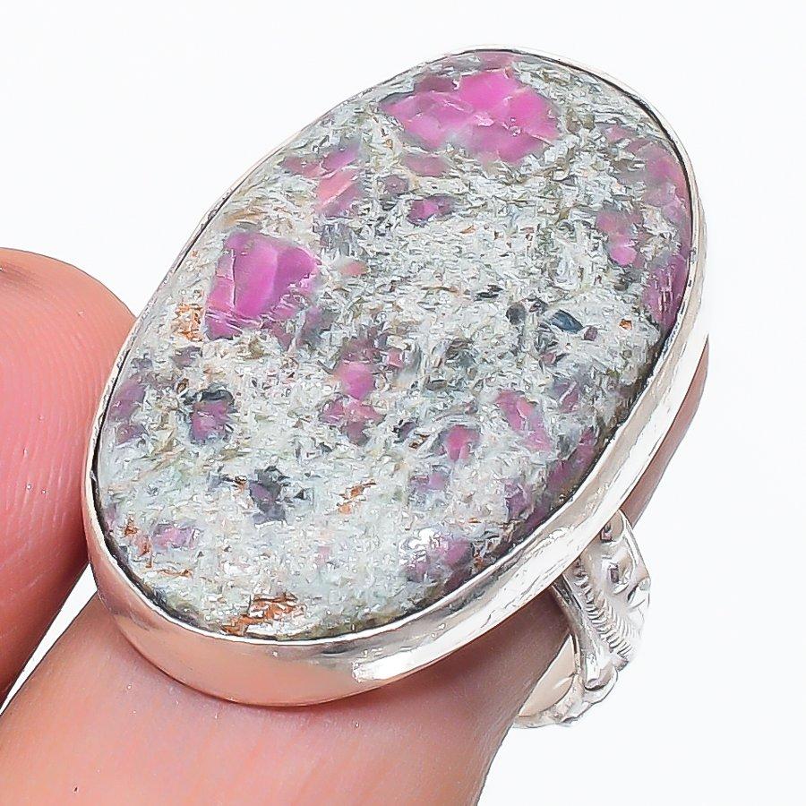 Natural Ruby Fuchsite Gemstone 925 Sterling Silver Jewelry Ring Size 8 T8A30