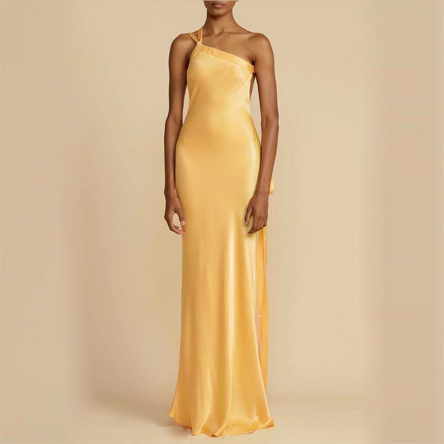 «Летнее женское длинное платье с открытой спиной в европейском и американском стиле – однотонная вечерняя юбка»