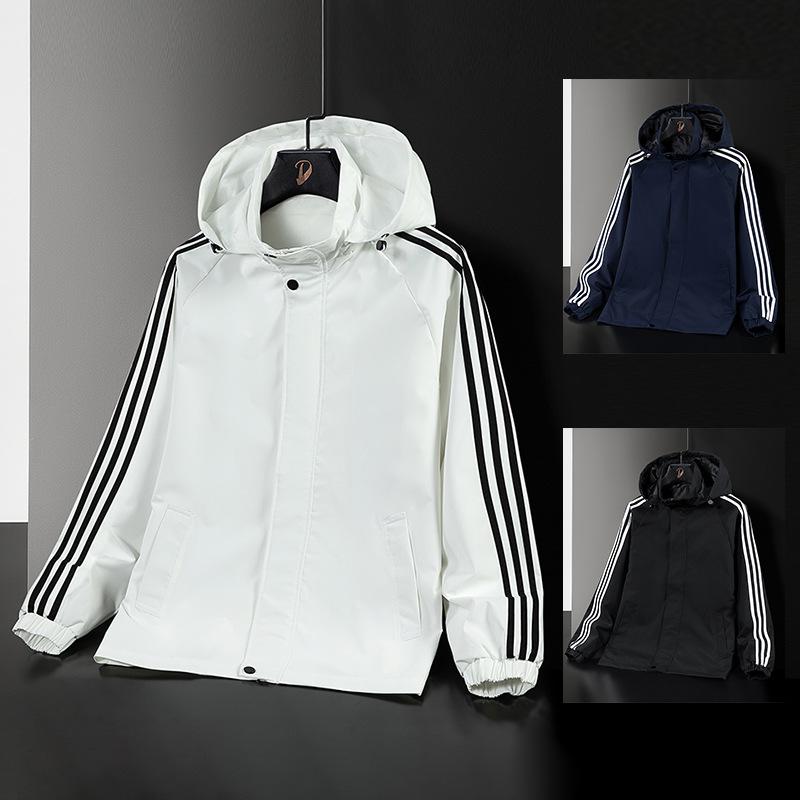 Ударопрочная куртка мужская весенне-осенняя куртка с капюшоном с тремя полосками свободного кроя, спортивный тонкий топ