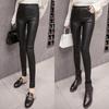 Korean Style Fleece-Lined PU Matte Leather Skinny Leggings with Single/Double Buttons