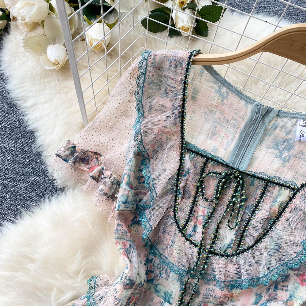 Летнее платье с коротким рукавом для автопортрета, женское сексуальное платье с квадратным воротником и оборками из сетки, дизайнерское подиумное вечернее платье миди