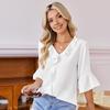 Рубашка с V-образным вырезом, с коротким рукавом, с оборками, однотонная, с отделкой, пуловер, обычный крой, повседневная рубашка