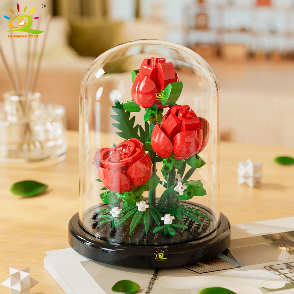 Вечный букет дисплей коробка микро строительные блоки цветок модель DIY домашний стол растение украшение кирпичная игрушка для детей