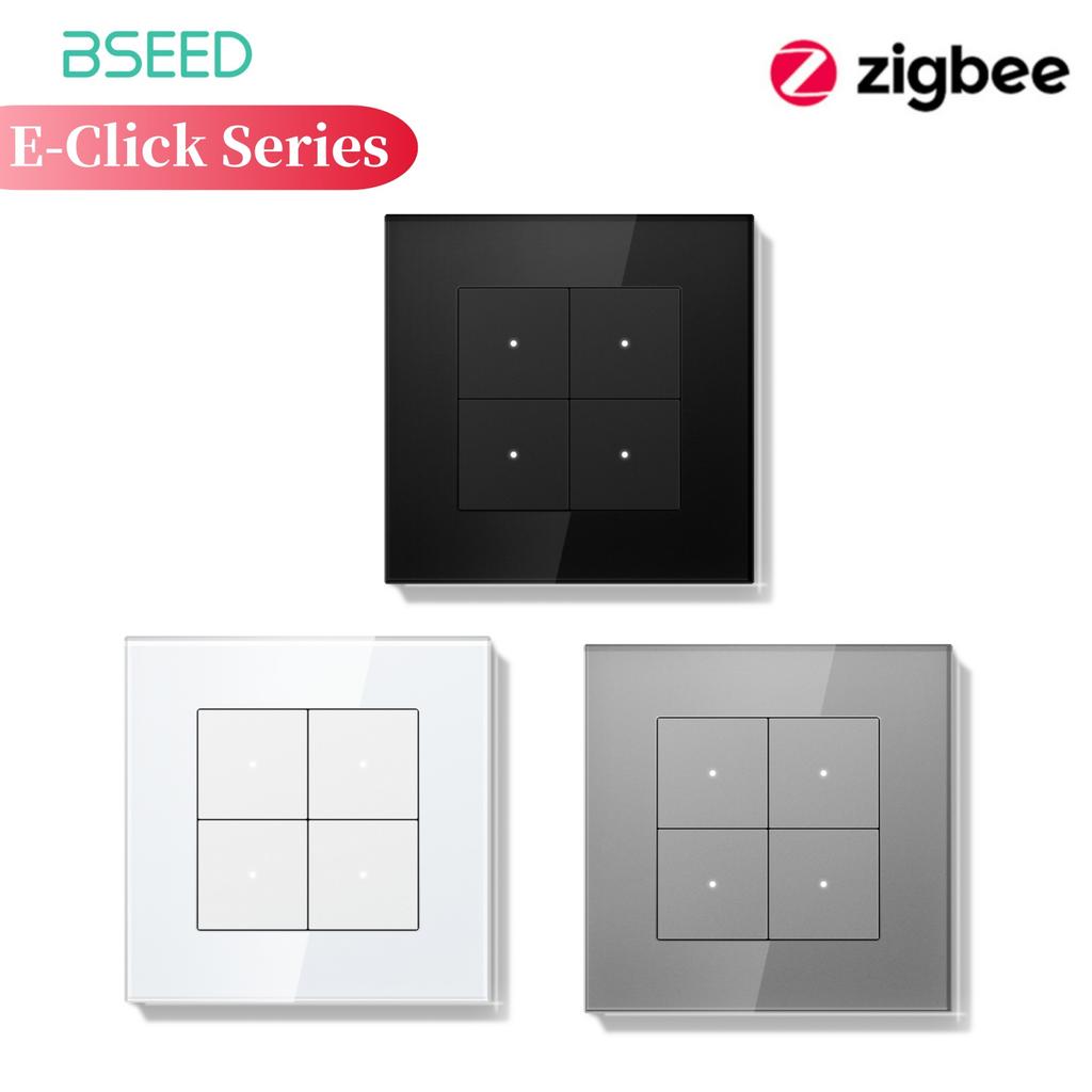 BSEED Серия ZigBee Кнопочные выключатели Настенные Умные Кнопочные Выключатели Света Желтая Подсветка Стеклянная Рамка Переключатель для Приложения Tuya Стандарт ЕС