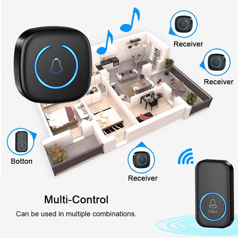 Wireless Doorbell IP44 Waterproof Smart Home Welcome Door Bell 300M Range 60Songs Intelligent Home Chime Bell Kit US/EU Plug