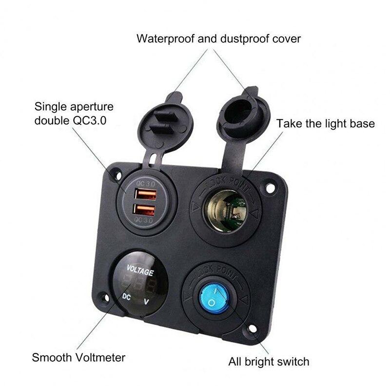 4 в 1 панель двойной QC 3,0 USB автомобильное зарядное устройство розетка вольтметр тумблер розетки для морской лодки RV грузовик