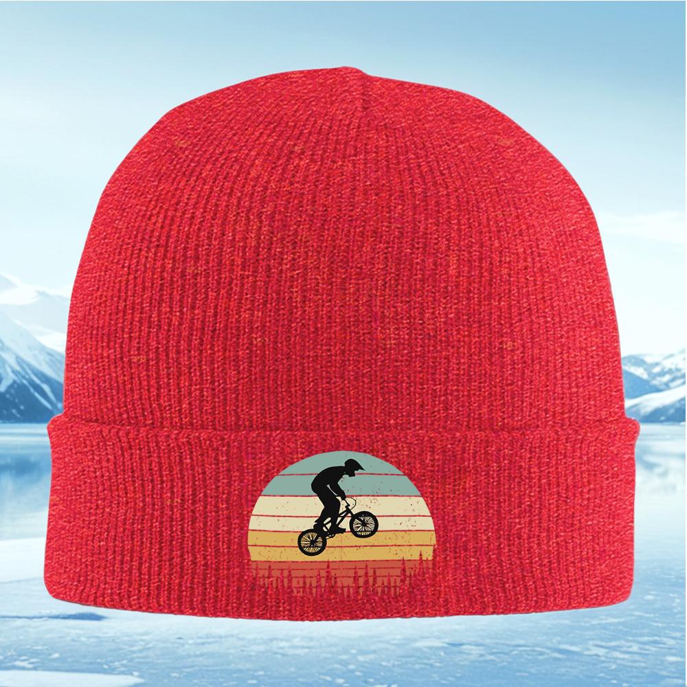 Silhouette rider BMX bicycle retro style design Men Women Unisex Knitted Hat Beanie Pullover Cap Winter Thermal Warm Christmas O