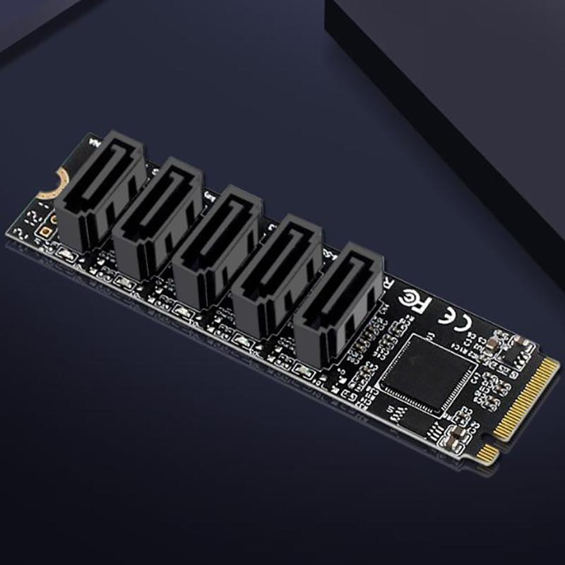 M.2 NVMe PCIe X4 X8 X16 на 5 портов SATA 3.0 Адаптерная карта Райзер III ASM1166 6 Гбит/с Корпус Сервер ПК Компьютер Расширение