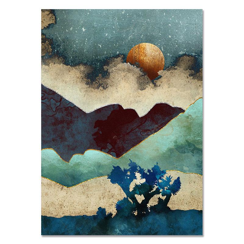 Гора, море, лес, кит, абстрактный пейзаж, настенная живопись на холсте, плакаты на скандинавскую тему, принты, настенные панно для декора гостиной