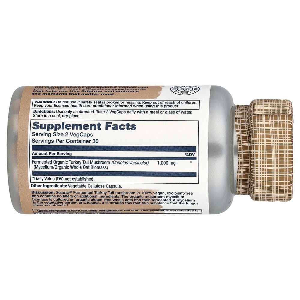 Solaray Fermented Turkey Tail Mushroom 1000mg Veggie Capsules, 60 Count