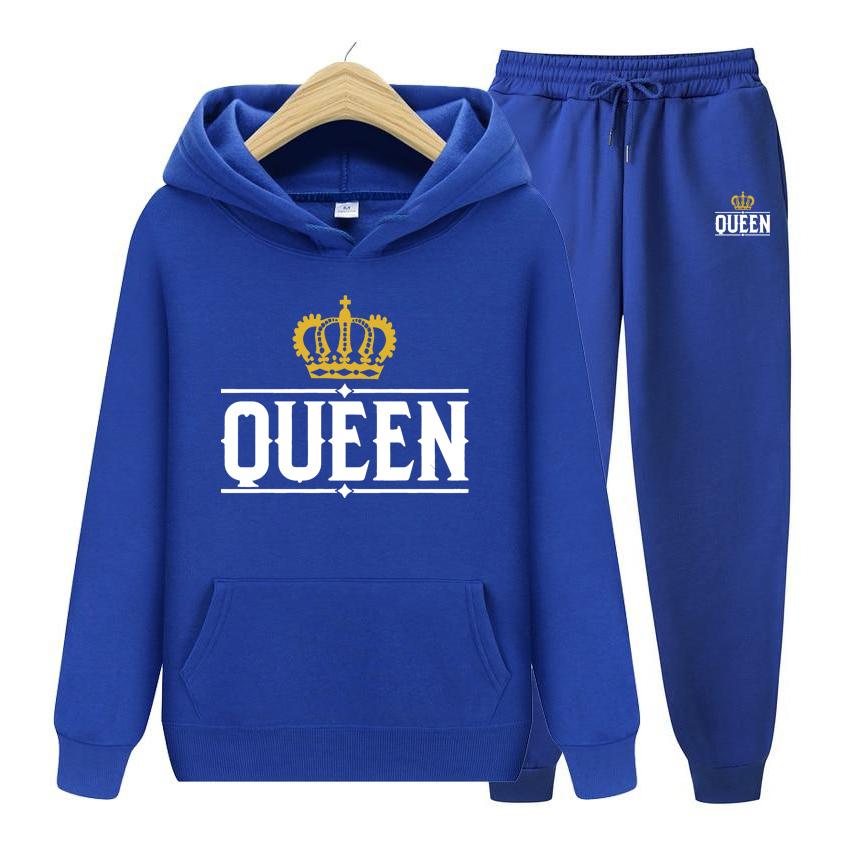 Королева Женский костюм с капюшоном Толстовка с капюшоном Комплект из двух предметов Женская толстовка с капюшоном Осенний мужской комплект с капюшоном + брюки