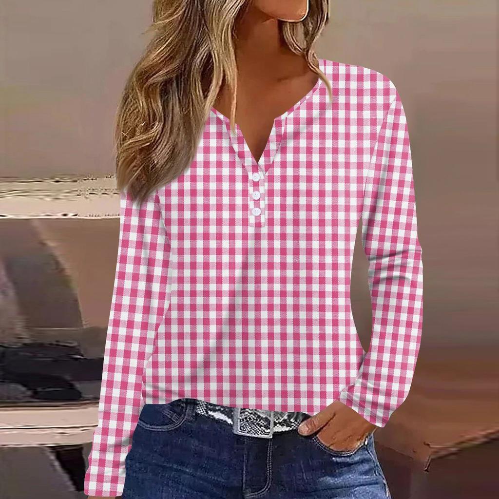 Women's T Shirt Tee Button Long Sleeve Daily Weekend Fashion Basic V- Neck Regular Top