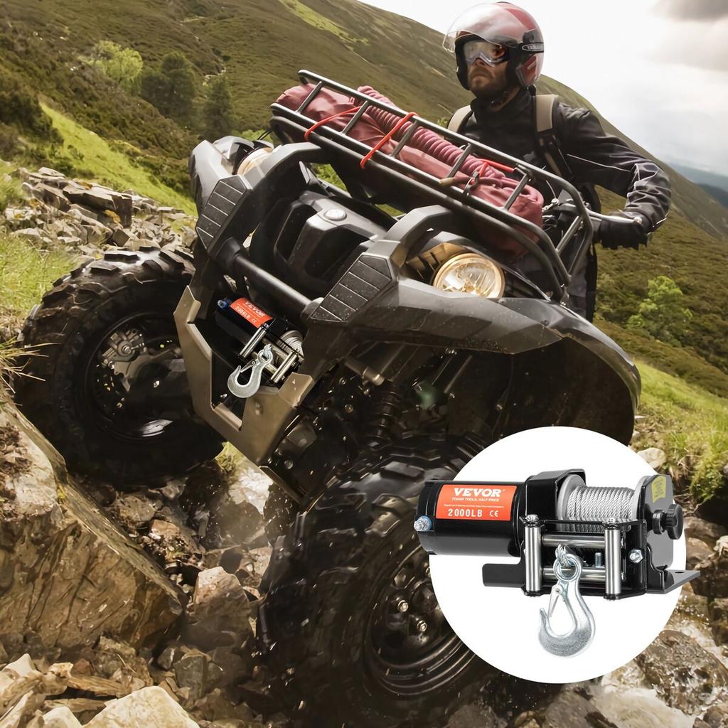 Electric Winch ATV UTV 2000 lb Steel Cable IP 55 Waterproof Wired Control