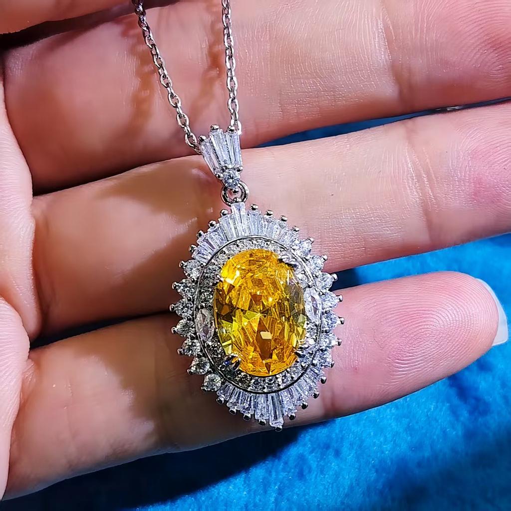 Fashion Jewelry Color Treasure High Carbon Diamond Pendant Necklace Female Simulation Pink Tourmaline Amethyst Citrine Clavicle Chain