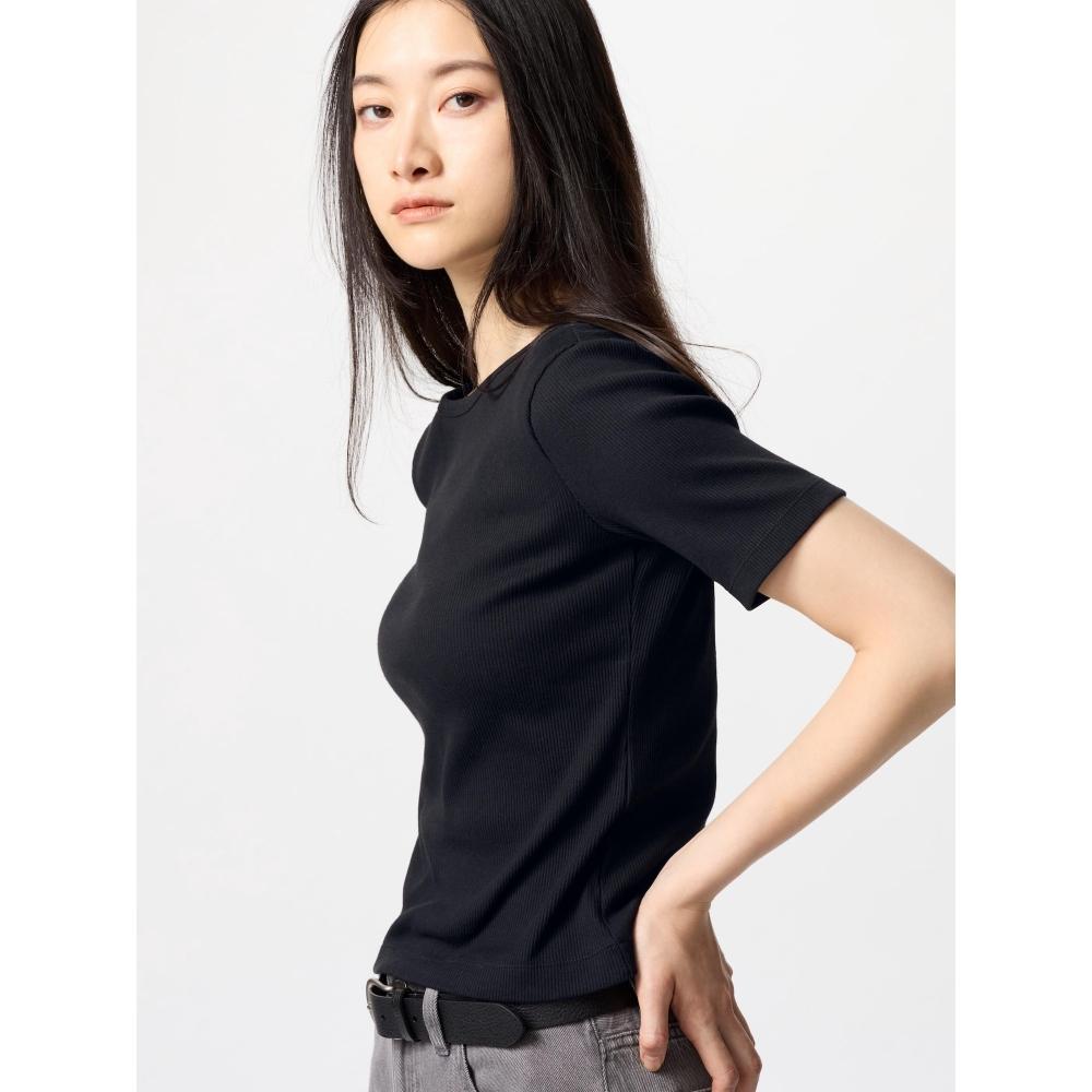 Uniqlo Японская ребристая футболка с вырезом «лодочка» и рукавом 5 минут