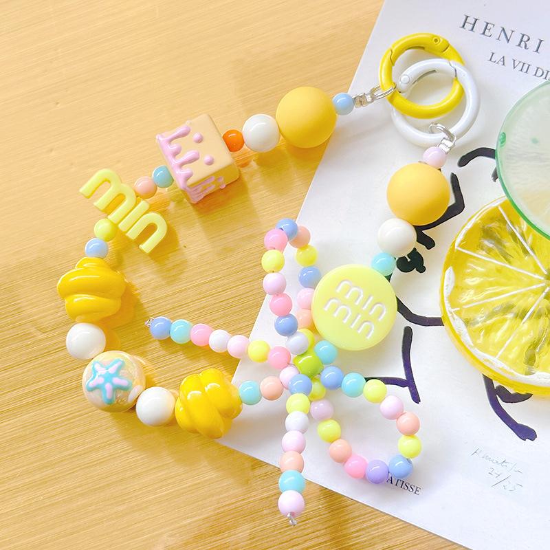 Candy Color Phone Buckle Beads Cute Lanyards Bead Chain Pendant For Phone Strap