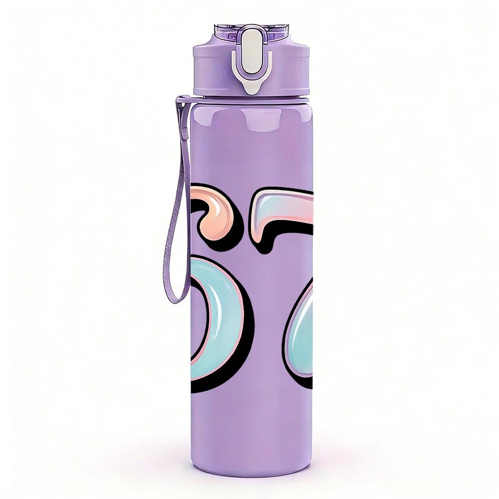 1PC Shiny Glitter Number 67 Pattern 750ml Color Plastic Sports Water Bottle Leakproof Flip Straw Lid Suitable for Sports Office Home Use