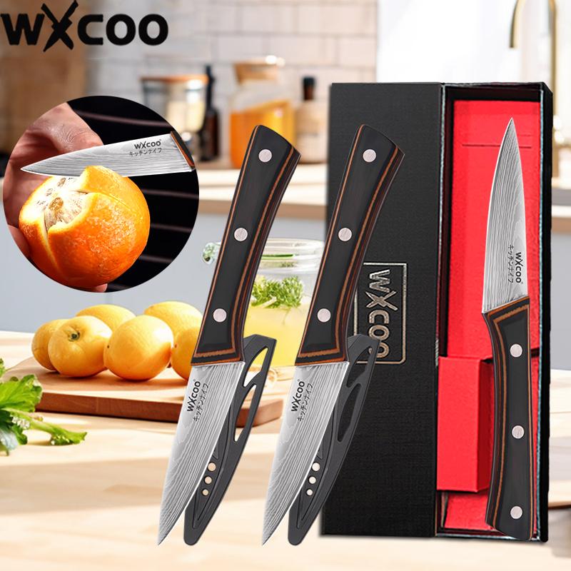 WXCOO 4" Japanese Fruit Knife with Gift Box Sharp Blade Kitchen Chef Knife Ergonomic Wood Handle Stainless Steel Santoku Knives