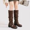 Belt Buckle Stack Boots Thick Heel 2025 Autumn New Retro Old Medium Boots Korean Version Boots Niche Tooling Boots Women