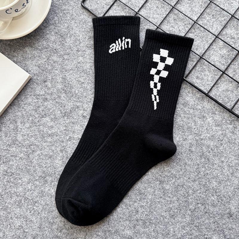 Men Spring Simple Small Design Letter High Thread Sports Stockings