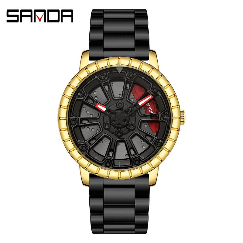 SANDA Новые мужские кварцевые часы со стальным ремнем, модные тенденции, простые креативные полые кварцевые мужские часы