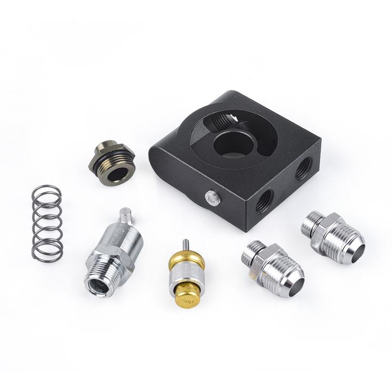 Universal Square Oil Cooler Filter Sandwich Plate+ 90℃ Thermostat 3/4" 16-UNF With AN8/AN10 Oil Filter Sandwich Adapter Aluminum