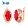 LSOOYH серьги-клипсы цвета розового золота, модные серьги для женщин, красные полые серьги-гвоздики с кубическим цирконием, ювелирные изделия