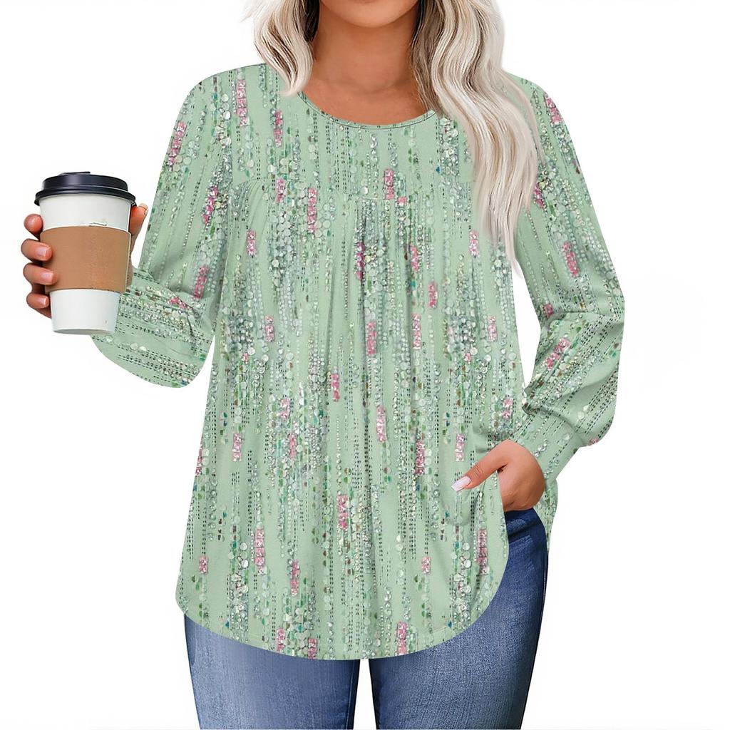 Womens Plus Size Tops Long Sleeve Shirts Round Neck Flowy Tunic Casual Loose Blouse L-5X
