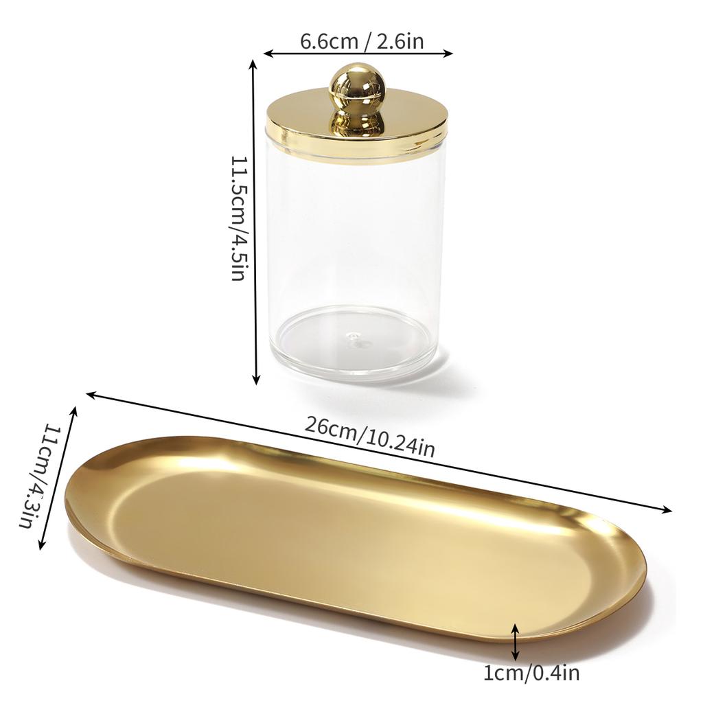 Набор для ванной комнаты из 2/3 предметов, держатель для ватных палочек, органайзер с золотым подносом, акриловые пластиковые аптекарские банки, диспенсер для ватных палочек, контейнер с крышкой