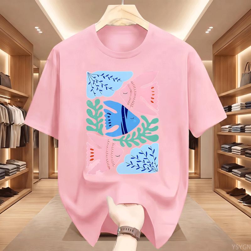 Feng Shui Minimalist Cartoon Printed Tshirt Unisex Unisex Flower Fish Loose Tshirt Casual Cotton Short Sleeved T Shirt Unisex Tops