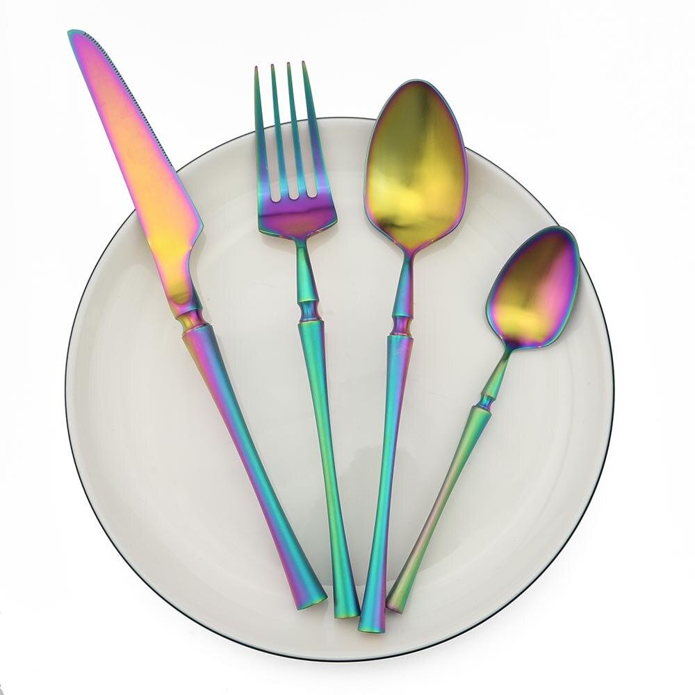 New Stainless Steel Purple Cutlery Set Matte Polishing Black Dinnerware Set Tableware Dinner Knife Fork Soup Kitchen Accessories
