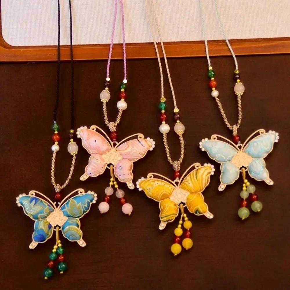 Butterfly Pendant Tassels Necklace Ethnic Style Embroidered Pendant Necklace Ethnic Fashion