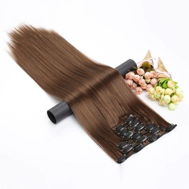 XINRAN Hair Extension Synthetic Straight Hair Clips For Women 150g High Temperature Fiber