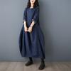 Dimanaf Женское 2025 Новое Весеннее Платье Большого Размера Джинсовое Длинное Рукавное Синее Платье Свободные Базовые Платья Винтаж