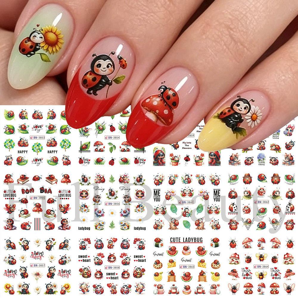 Nail Art Stickers Ins Summer Childlike Seven-star Ladybug Fresh Flower Mushroom Watermark Nail Sticker