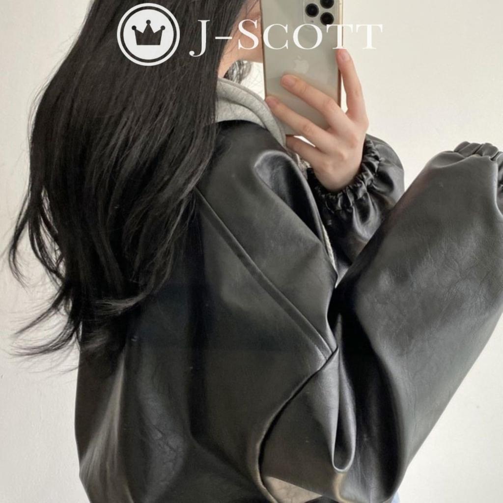 Loose Fit Blouson Faux Leather Volume Loose Leather Body Light Delicate Voluminous Black [J-Scott] Jacket, Sleeves, Zip-up, Lined, Feel, Stand-up